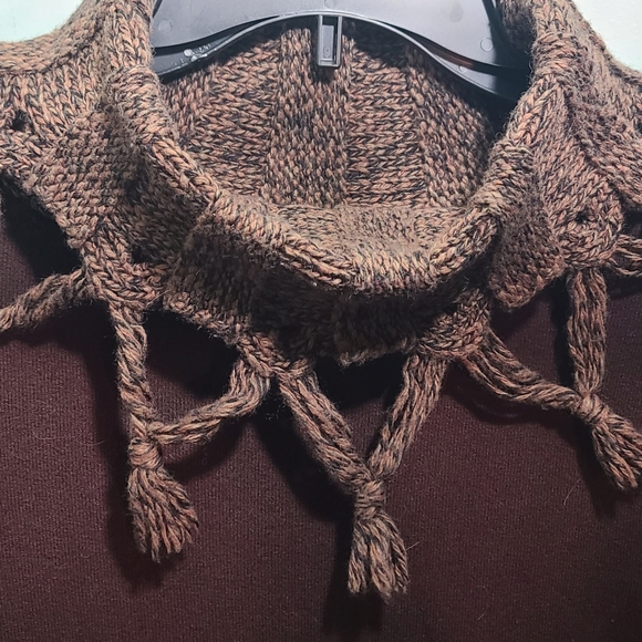 Buffalo David Brown Sweater Cable Knit Fringe Turtle Neck Vintage S - Picture 3 of 5